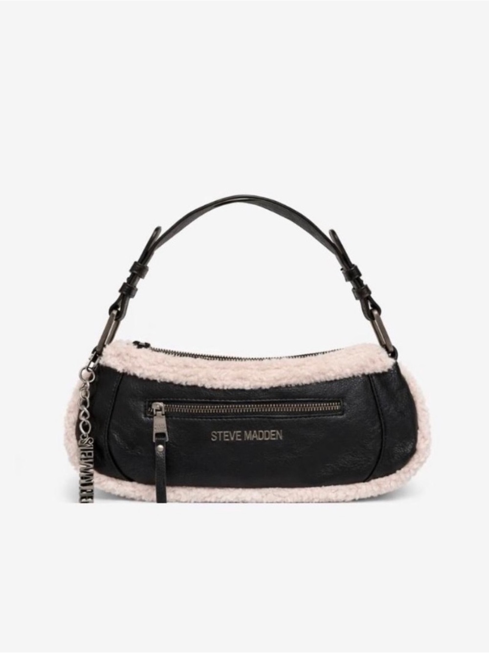 Steve Madden Black Mini Shoulder Bag with Cream Shearling Trim